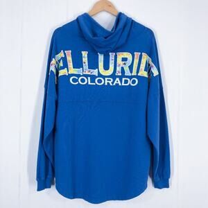 Spirit Jersey Shirt Tie Dye Hooded Cowl Neck Telluride Colorado Size Small Blue